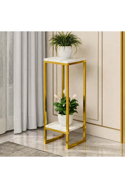 Tenzo Suport pentru flori - 2 niveluri, metal auriu cu blat cu aspect de marm...