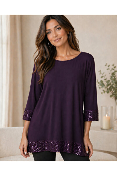 HELVEYS Γυναικεία μπλούζα με λαιμόκοψη 3/7 με παγιέτες, μοντέρνα κοπή, κομψή,...