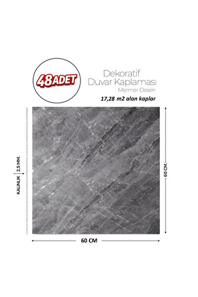 Brano 60X60 cm Kendinden Yapışkanlı Duvar,banyo,tezgah Arası Antrasit Mermer-...