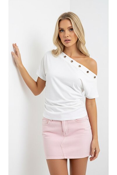 Arbucky Women's Asymmetrical Collar Short Sleeve Blouse with Accessories