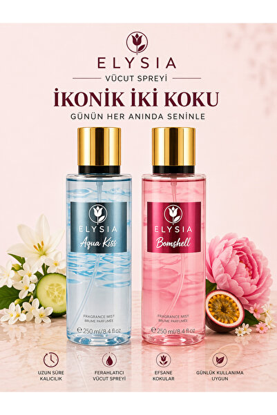ELYSIA Aqua Kiss & Bomshell Vücut Spreyi Seti 2x250 ml (500 ml) Çiçeksi Meyve...