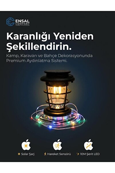 ENSAL SOLARLI 10 Metre Led Rgb + Gün Işığı Kamp Lambası Sensörlü Lambası Yılb...