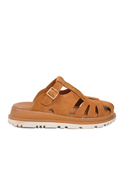 AYAKMOD Γυναικείες παντόφλες από γνήσιο δέρμα Tan Suede Z797 Z