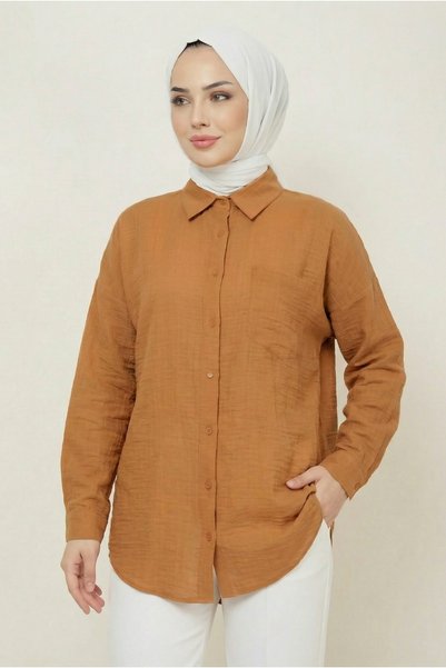 lavrisa Kadın Cepli Basic Keten Gömlek