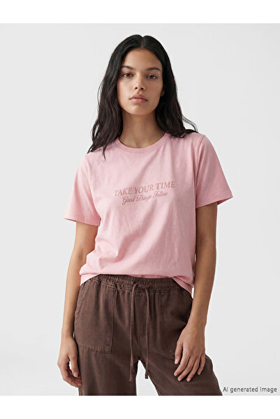 LC Waikiki Pink Printed Cotton Women's T-Shirt