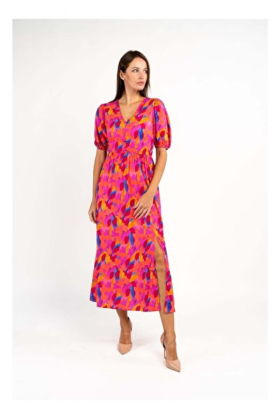 Fashonara Cotton Pink Puff Sleeve Charlotte Midi Dress