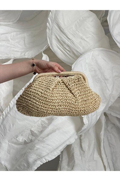 Luminos Butik Ψάθινη τσάντα μπεζ με κορδόνι CNT1138