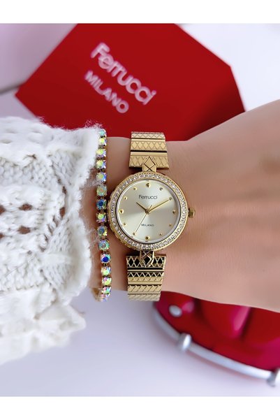 Ferrucci Steel Strap 2 Year Warranty 3 Atm Waterproof Women's Wristwatch + Bracelet Gift