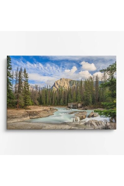 OEM Tablou pe pânză premium WOWCanvas, Peisaj cu munte și râu, 60 x 40 cm