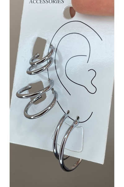 SELUVİA Steel Thin 6-Piece Hoop Earring Set