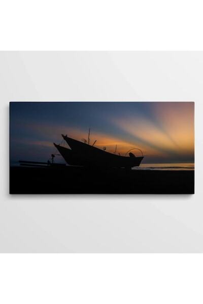 OEM Tablou pe pânză Peisaje WOWCanvas, Siluete de bărci la apus, 160 X 80 cm