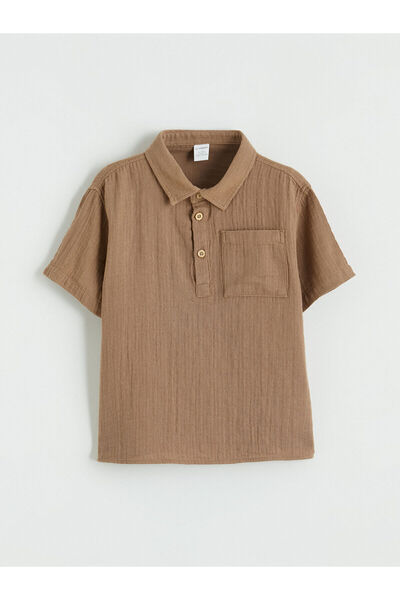 LC Waikiki YK PLUS LCW Παιδικό κοντομάνικο μουσελίνι πουκάμισο για αγόρια