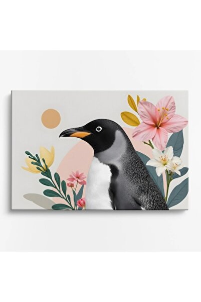 OEM Tablou pe pânză premium WOWCanvas, Pinguin floral, 90 x 60 cm