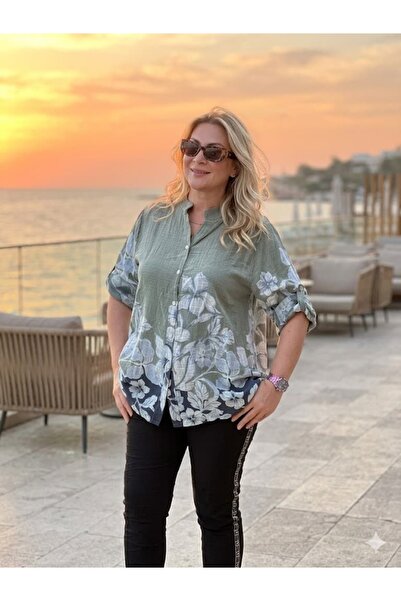 Punta Otantik PTT22045 Ιταλική ολόσωμη βαμβακερή μπλούζα με κουμπιά, χακί