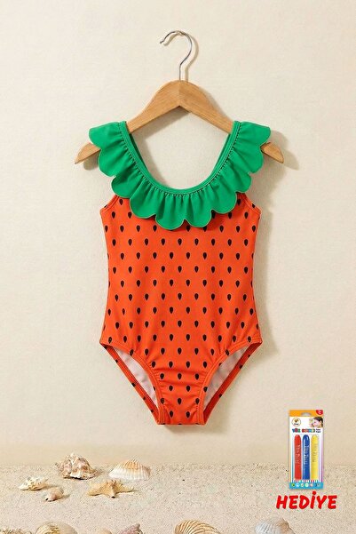 ZUZUNGA Κοριτσίστικο μαγιό με βολάν και σχέδιο καρπούζι - Δώρο με στυλό ζωγρα...