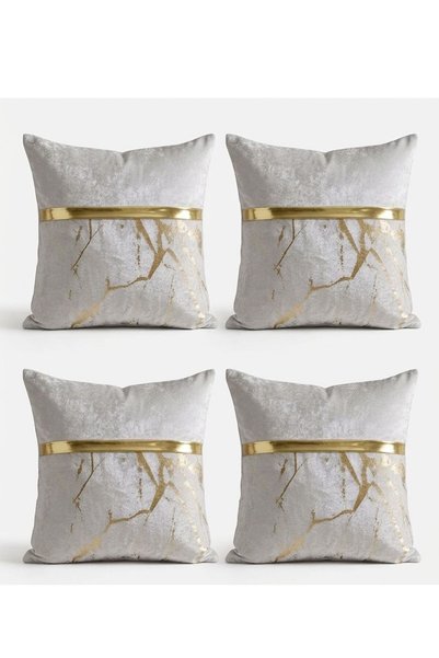 DECORA CASA HOME COLLECTİON Luxe Velvet Gold Striped Marble Pattern Foil Pillowcase 45X45 – Premium Decorative Throw Pillow Cover