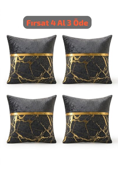 DECORA CASA HOME COLLECTİON Luxe Velvet Gold Striped Marble Pattern Foil Pillowcase 45X45 – Premium Decorative Throw Pillow Cover