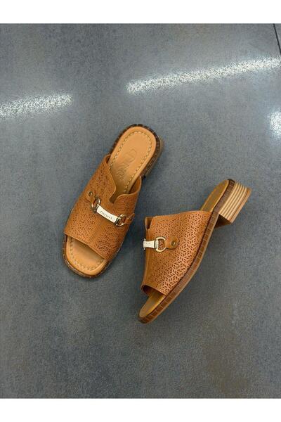 DİVA Taba Δερμάτινο Laser Γυναικείο Καθημερινό Παντόφλες