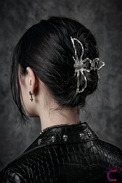 Cinderella Μεταλλική γυναικεία αγκράφα Spider Design 10,5 εκ. Ασημί χρώμα - Κ...