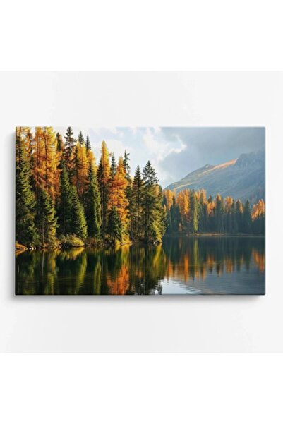 OEM Tablou pe pânză Pădure de toamnă reficită în lac