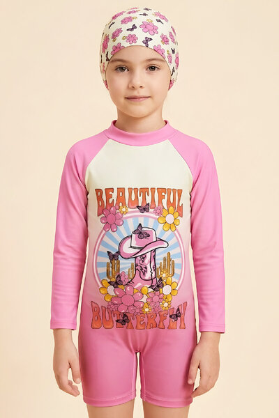 MODANINO Σετ μαγιό για κορίτσια-Μακρυμάνικο μαγιό και σκουφάκι 3-12 ετών 12635N