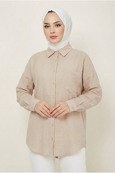 lavrisa Γυναικείο λινό πουκάμισο βασικής γραμμής με τσέπες LVR001