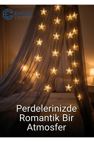 ENSAL Yıldız Perde Led Işığı Süsü Led 3 Metre Günışığı Pilli