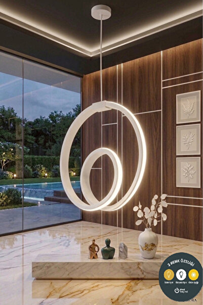 Lzy Avize Store Orjin Beyaz Modern Çember Led Sarkıt Avize 3 Renkli Şık Antre...