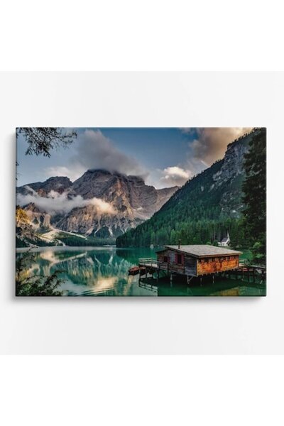 OEM Tablou pe pânză premium WOWCanvas, Lacul Braies, 120 x 80 cm