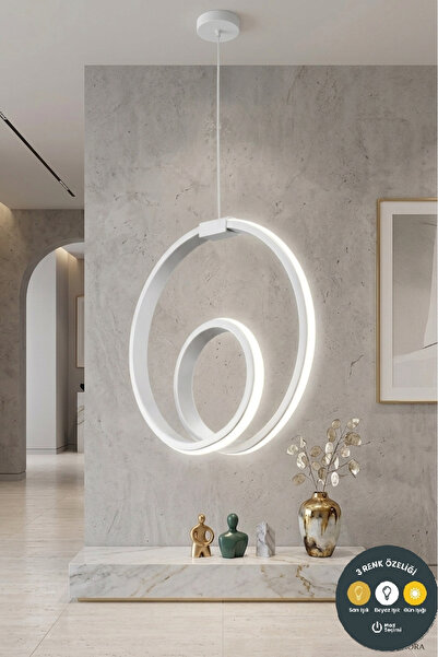 Lzy Avize Store Origin Beyaz Çember Modern LED Avize 3 Renk | Salon, Hol ve K...