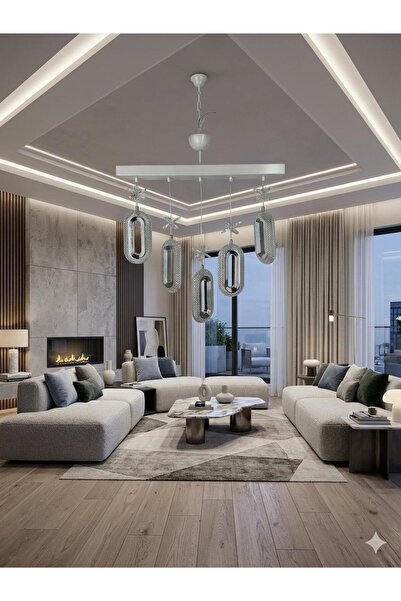 BİAVİZE 5 Lİ OVAL LEDLİ KRİSTAL MODERN BEYAZ SARKIT AVİZE(3RENK)