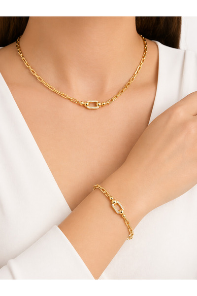 Nobrand Xuping Altın Renk Zincir Detaylı Taşlı Kolye & Bileklik Set – Modern ...