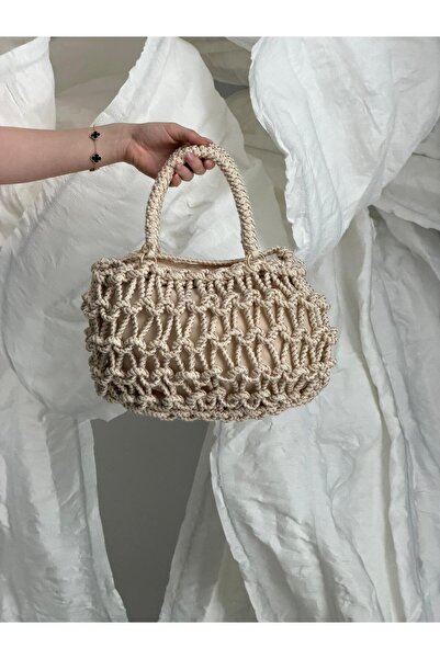 Luminos Butik Ψάθινη τσάντα μακραμέ μπεζ CNT1124