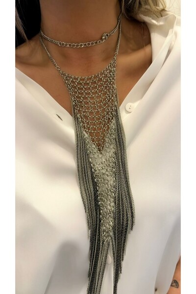 BYYEŞO Multi-Layered Silver Color Chain Necklace (Brass Plated)