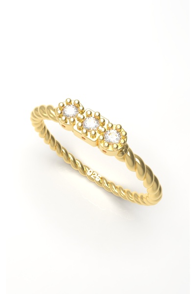 ✨ 3 Taşlı Sarmal Yüzük – 925 Ayar Gümüş | 1.5 mm Zirkon Taşlı | Altın & Rose & Antrasit Seçenekli ✨