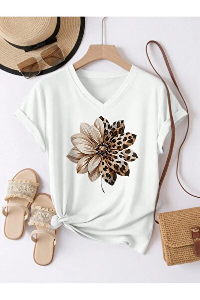 puolikuu Γυναικείο μπλουζάκι με άνετη εφαρμογή και λαιμόκοψη V με στάμπα