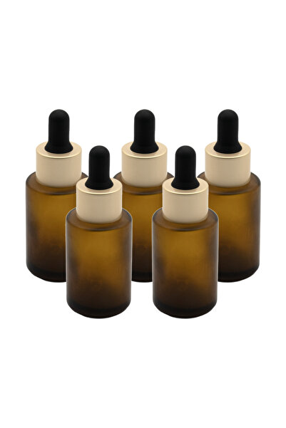 FLORY Σετ 5 τεμαχίων, γυάλινα δοχεία 30 ml σε καφέ ματ απόχρωση και πιπέτα, μ...