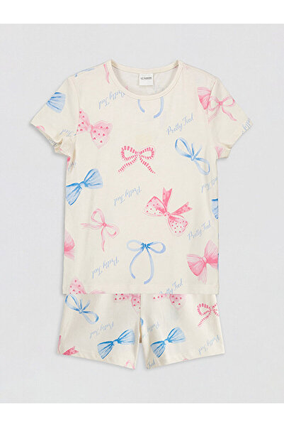 LC Waikiki Ozmarka New Season Crew Neck Girls' Printed Shorts Pajama Set