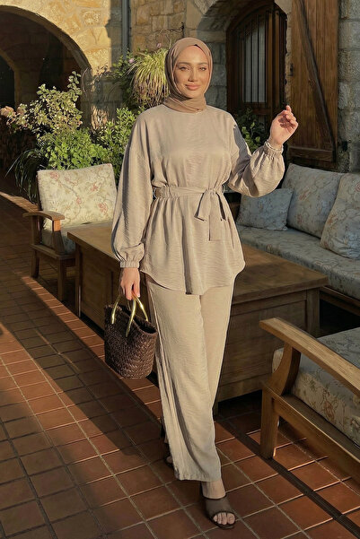 Salih Çelebi Waist Elastic Detailed Double Set Y0132 - Stone Color