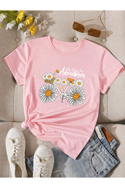 By Layina PAPATYALI BİSİKLET BASKILI OVERSIZE TİŞÖRT / T-SHIRT