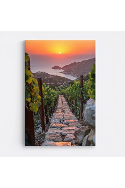 OEM Tablou pe pânză premium WOWCanvas, Peisaj cu vii în frunziș la apus, 80 x...