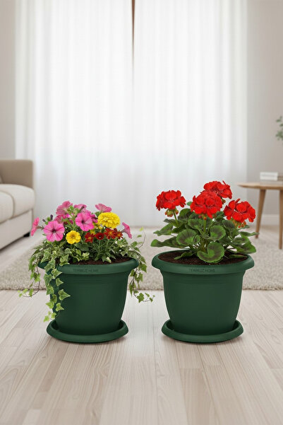 TEMMUZ HOME 2 Adet 4 No Villa Tabaklı Yuvarlak Çiçek ve Bitki Saksısı Seti (İ...