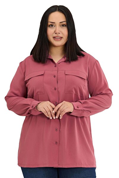 DISENTIS MODEST Μακρυμάνικο πουκάμισο Dusty Rose με διπλές τσέπες και κουκούλ...
