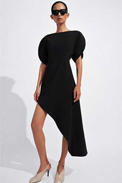 Noi Belis Ασύμμετρο υφαντό φόρεμα με μανίκια μπαλόνι σε μήκος midi SS26EL0024