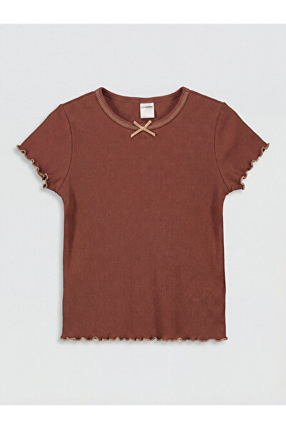 LC Waikiki Trendlucky Girls' T-Shirt with Oval Collar and Bow Detail