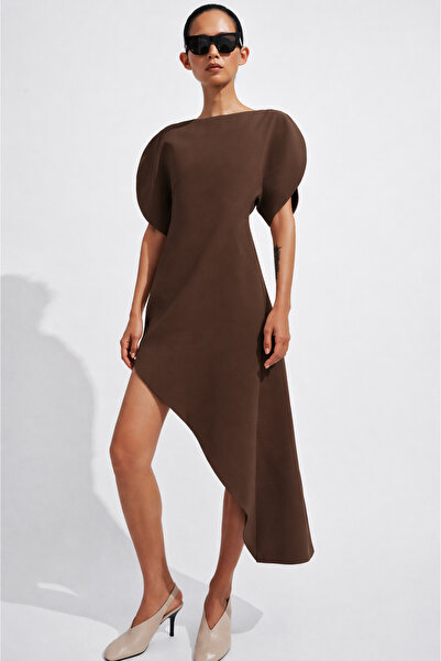 Noi Belis Ασύμμετρο υφαντό φόρεμα με μανίκια μπαλόνι σε μήκος midi SS26EL0024