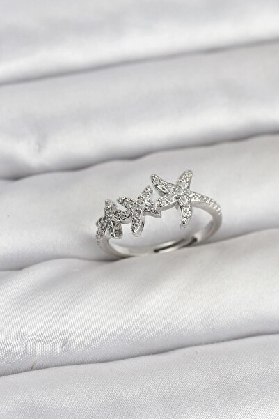 TakÇalıştır Brass Star Model Silver Color Women's Ring