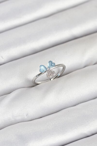 TakÇalıştır Brass Silver Color Clover Model Women's Ring
