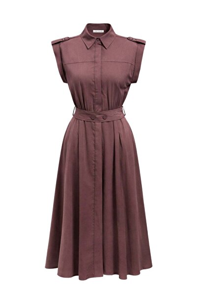 Mixray 4879 Γυναικείο φόρεμα πουκάμισο με ζώνη και λεπτομέρεια απόλετο, μίντι...