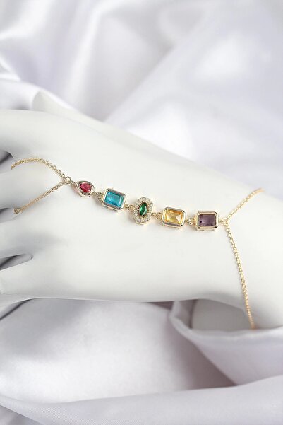 TakÇalıştır Brass Colored Zircon Stone Model Gold Color Şahmeran